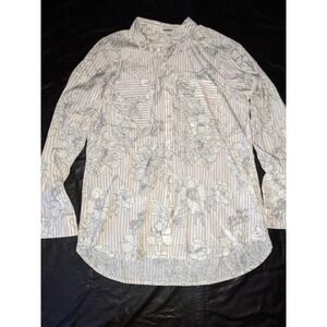 Express Women's Shirt The City Shirt Floral Stripe Roll Tab Sleeve Size Medium